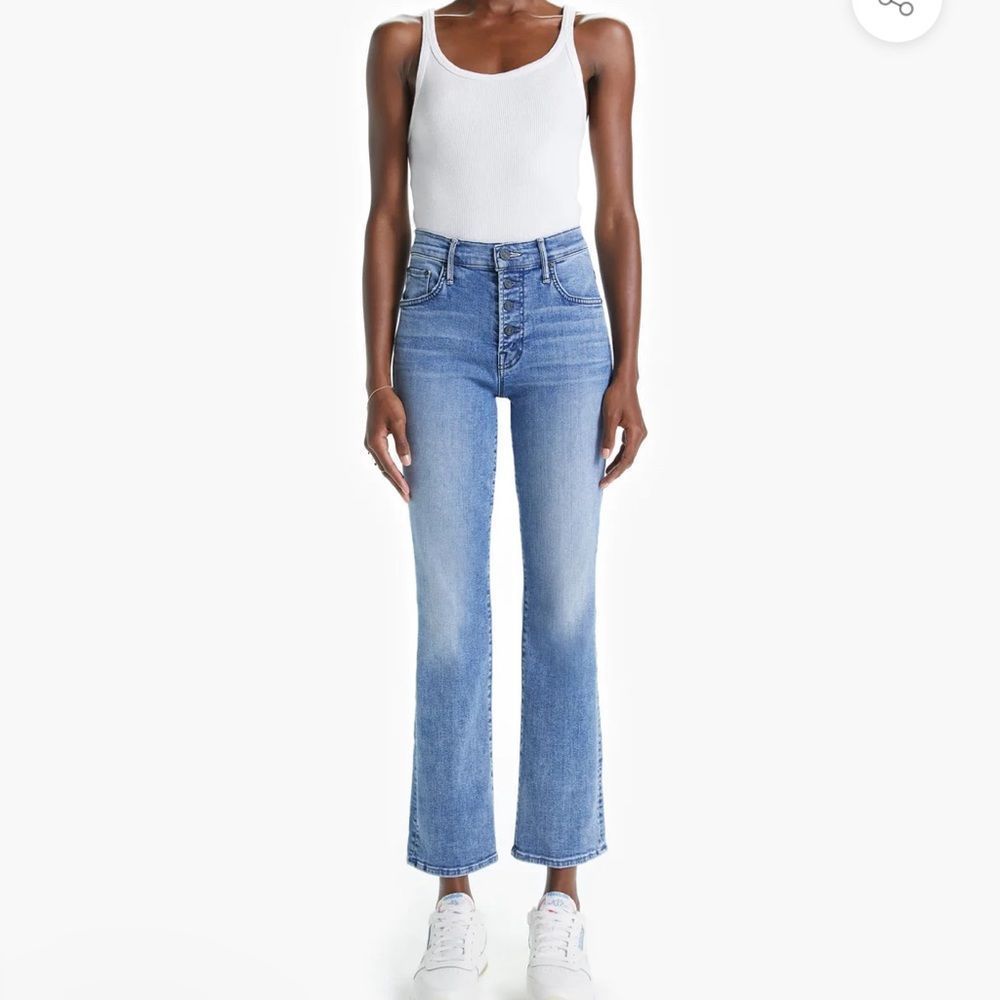 MOTHER Light Blue High-Rise Cropped Flare Jeans